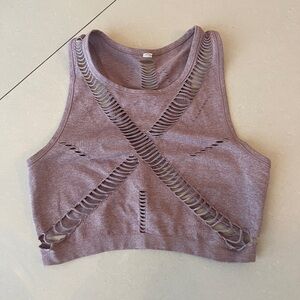 ALO Yoga Mauve Distressed Crop Top
